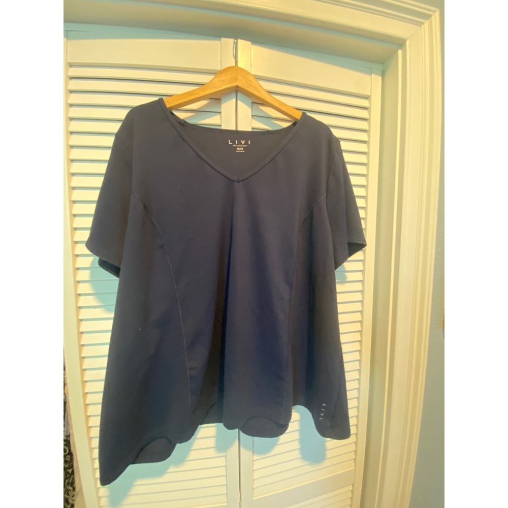 Livi Lane Bryant Activewear Top Navy Blue V-Neck Short Sleeve Plus Size 26/28